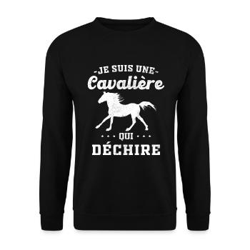 Ich bin ein Reiter, der Geschenke zerreißt - Unisex Pullover - Schwarz - Vorne - Alina (178cm) & Michal (187cm)