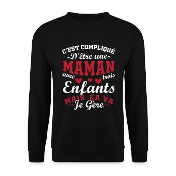 It's complicated to be a Mom with 3 Children - Unisex Sweatshirt - black - Front - Alina (178cm) & Michal (187cm)