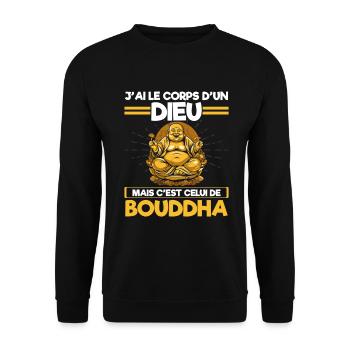 I have the body of a god: Buddha! - Unisex Sweatshirt - black - Front - Alina (178cm) & Michal (187cm)