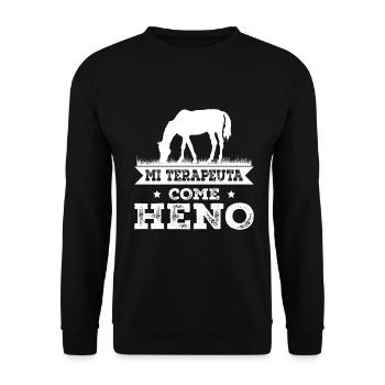 Mein Therapeut isst Heu - Unisex Pullover - Schwarz - Vorne - Alina (178cm) & Michal (187cm)