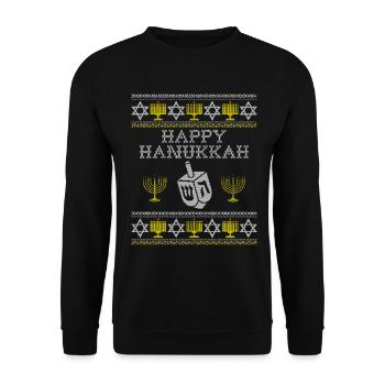 Joyeux Hanukkah Ugly Sweater Chanukah Juif Noël - Sweat-shirt Unisexe - noir - Devant - Alina (178cm) & Michal (187cm)