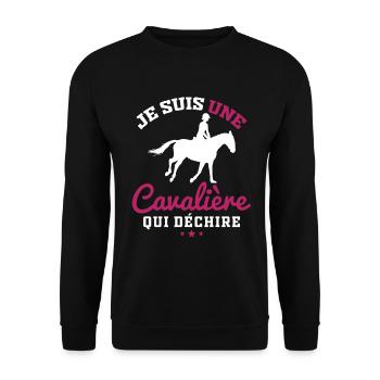 Ich bin ein Reiter, der Geschenke zerreißt - Unisex Pullover - Schwarz - Vorne - Alina (178cm) & Michal (187cm)