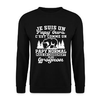 Ich bin ein Opa Bär Mürrischer Opa Geschenk Humor Opa - Unisex Pullover - Schwarz - Vorne - Alina (178cm) & Michal (187cm)