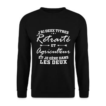 Two Titles Retired and Farmer Man Gift - Unisex Sweatshirt - black - Front - Alina (178cm) & Michal (187cm)
