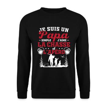 Papa Simple J'aime La Chasse et l'Apéro - Sweat-shirt Unisexe - noir - Devant - Alina (178cm) & Michal (187cm)