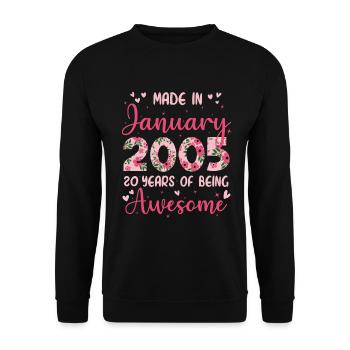 Janvier 2005 Anniversaire 20 Ans Pour Filles - Sweat-shirt Unisexe - noir - Devant - Alina (178cm) & Michal (187cm)