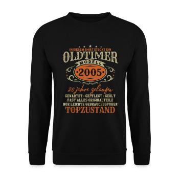 Oldtimer Modell 2005 Jahrgang Geburtstag Geschenk - Unisex Pullover - Schwarz - Vorne - Alina (178cm) & Michal (187cm)