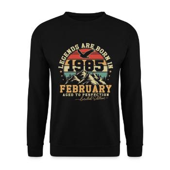 Février 1985 Vintage Anniversaire 1985 Cadeau - Sweat-shirt Unisexe - noir - Devant - Alina (178cm) & Michal (187cm)