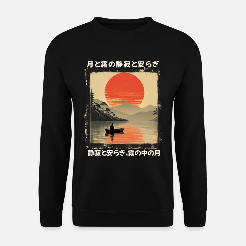 Japan See Boot Stille und Frieden im Mondschein - Unisex Pullover - Schwarz