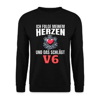 Lustiger Spruch Ich folge meinem Herzen V6 - Unisex Pullover - Schwarz - Vorne - Alina (178cm) & Michal (187cm)