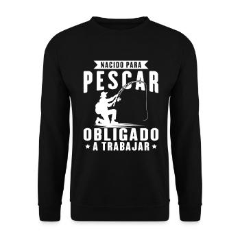 Geboren zum Fischen Fischer Angeln - Unisex Pullover - Schwarz - Vorne - Alina (178cm) & Michal (187cm)