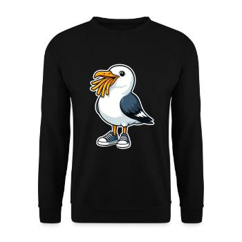 Funny Seagull With Fries And Sneakers - Unisex Sweatshirt - black - Front - Alina (178cm) & Michal (187cm)