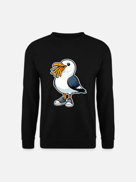 Lustige Möwe Mit Pommes Und Turnschuhen - Unisex Pullover - Schwarz