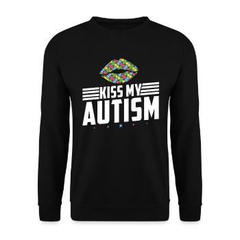 Kiss My Autism Awareness Autism Superhero - Unisex Pullover - Schwarz - Vorne - Alina (178cm) & Michal (187cm)