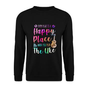 Chaque endroit est un endroit heureux Joueur de ukulélé Hawaii - Sweat-shirt Unisexe - noir - Devant - Alina (178cm) & Michal (187cm)