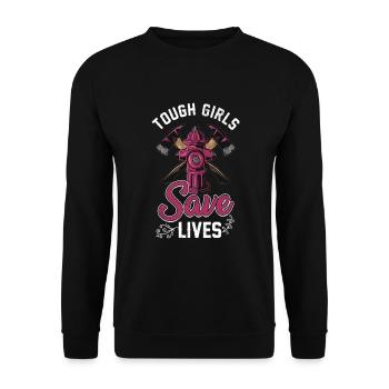 Tough Girls Save Lives Girl Firefighter Thin Red L - Unisex Pullover - Schwarz - Vorne - Alina (178cm) & Michal (187cm)