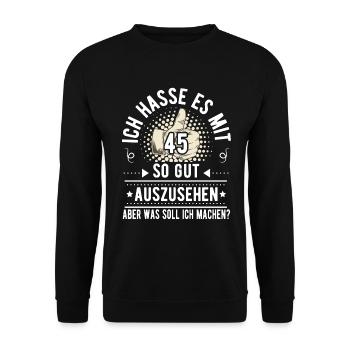 45. Geburtstag Mann Frau Vintage 45 Jahre - Unisex Pullover - Schwarz - Vorne - Alina (178cm) & Michal (187cm)