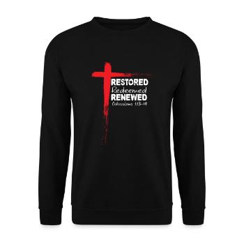 Christlicher Bibelvers Religion Kreuz - Unisex Pullover - Schwarz - Vorne - Alina (178cm) & Michal (187cm)