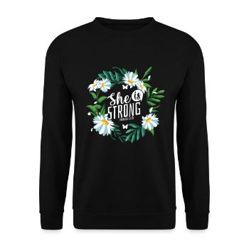 Christlicher Bibelvers Religion Blume - Unisex Pullover - Schwarz - Vorne - Alina (178cm) & Michal (187cm)