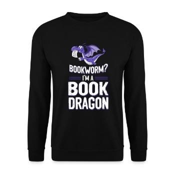 Buch Lesen Literatur Bookworm? I'm A Book Dragon - Unisex Pullover - Schwarz - Vorne - Alina (178cm) & Michal (187cm)