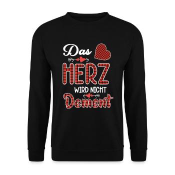 Das Herz wird nicht dement | Pflege mit Herz - Unisex Pullover - Schwarz - Vorne - Alina (178cm) & Michal (187cm)