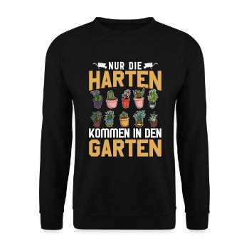 Nur die Harten kommen in den Garten | Gärtner - Unisex Pullover - Schwarz - Vorne - Alina (178cm) & Michal (187cm)