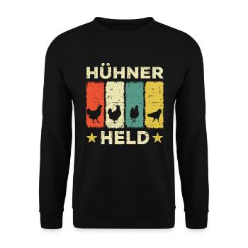 Hühnerheld Huhn Landwirt Hühnerhof Geflügelzucht - Unisex Pullover - Schwarz - Vorne - Alina (178cm) & Michal (187cm)
