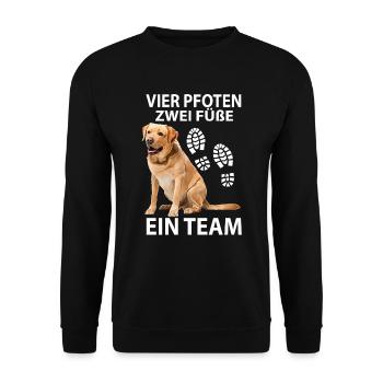 Labrador Hund Vier Pfoten Zwei Füße ein Team - Unisex Pullover - Schwarz - Vorne - Alina (178cm) & Michal (187cm)