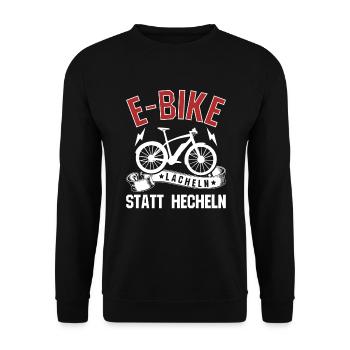 EBike elektrisches Radfahrer Lächeln statt hecheln - Unisex Pullover - Schwarz - Vorne - Alina (178cm) & Michal (187cm)