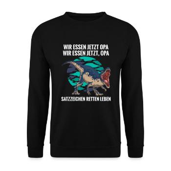 Wir essen jetzt Opa Satzzeichen Leben retten - Unisex Pullover - Schwarz - Vorne - Alina (178cm) & Michal (187cm)