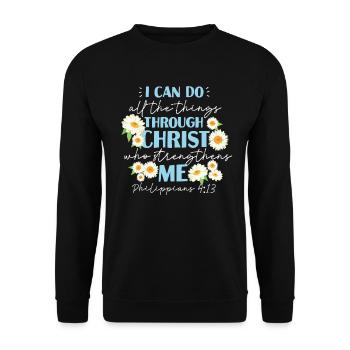 Christlicher Bibelvers Religion Blume - Unisex Pullover - Schwarz - Vorne - Alina (178cm) & Michal (187cm)
