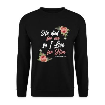 Christlicher Bibelvers Blume Schmetterling - Unisex Pullover - Schwarz - Vorne - Alina (178cm) & Michal (187cm)