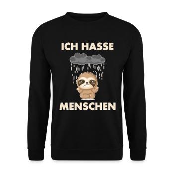 Ich hasse Menschen Faultier - Unisex Pullover - Schwarz - Vorne - Alina (178cm) & Michal (187cm)
