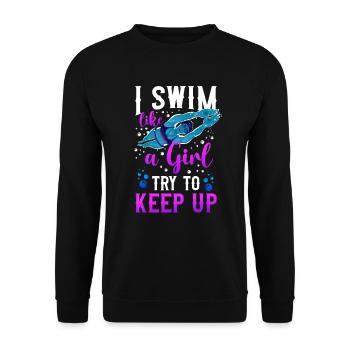 Swimming Swimmer I Know I Swim - Unisex Pullover - Schwarz - Vorne - Alina (178cm) & Michal (187cm)