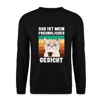 Das ist mein freundliches Gesicht Kaffee Katze - Unisex Pullover - Schwarz - Vorne - Alina (178cm) & Michal (187cm)