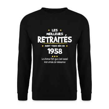 Retraite et 1958 cadeau humour retraité - Sweat-shirt Unisexe - noir - Devant - Alina (178cm) & Michal (187cm)