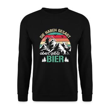 Sie haben gesagt oben gibts Bier Wanderer Wandern - Unisex Pullover - Schwarz - Vorne - Alina (178cm) & Michal (187cm)