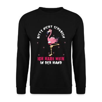 Bitte nicht schubsen ich habe Wein in der Hand - Unisex Pullover - Schwarz - Vorne - Alina (178cm) & Michal (187cm)
