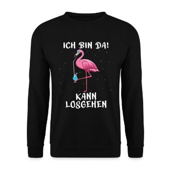Ich bin da kann losgehen Flamingo Party Saufen - Unisex Pullover - Schwarz - Vorne - Alina (178cm) & Michal (187cm)