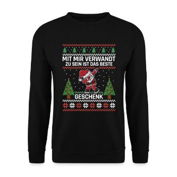 Mit mir verwandt zu sein ist das beste Geschenk - Unisex Pullover - Schwarz - Vorne - Alina (178cm) & Michal (187cm)