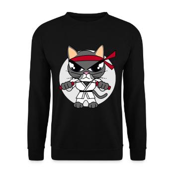 Karate Katze - Unisex Pullover - Schwarz - Vorne - Alina (178cm) & Michal (187cm)