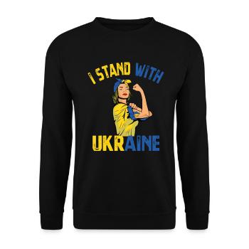 I Stand With Ukraine Women Support Ukraine Flag - Unisex Pullover - Schwarz - Vorne - Alina (178cm) & Michal (187cm)