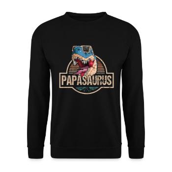 Papasaurus Rex Retro Dinosaurier Papa Rex Vatertag - Unisex Pullover - Schwarz - Vorne - Alina (178cm) & Michal (187cm)