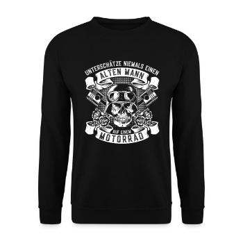Unterschätze Niemals Einen Alten Mann Motorrad - Unisex Pullover - Schwarz - Vorne - Alina (178cm) & Michal (187cm)