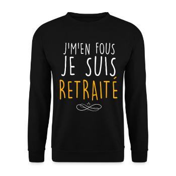 Cadeau Retraité Message Drôle J'M'en Fous - Sweat-shirt Unisexe - noir - Devant - Alina (178cm) & Michal (187cm)