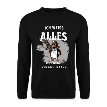 Pinguin kennt dein Geheimnis - Unisex Pullover - Schwarz - Vorne - Alina (178cm) & Michal (187cm)