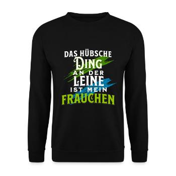Frauchen geht Gassi mit Hund - Unisex Pullover - Schwarz - Vorne - Alina (178cm) & Michal (187cm)