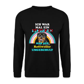 Rottweiler Hund war Einhorn Hundefreunde Hunde - Unisex Pullover - Schwarz - Vorne - Alina (178cm) & Michal (187cm)