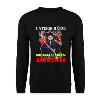 Berlin unterschätze keinen Berliner Skull - Unisex Pullover - Schwarz - Vorne - Alina (178cm) & Michal (187cm)