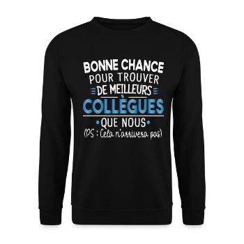 Bonne Chance Collègue Cadeau Humour Retraite - Sweat-shirt Unisexe - noir - Devant - Alina (178cm) & Michal (187cm)